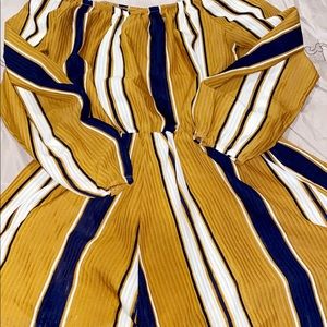 Tan, Blue & White Romper.